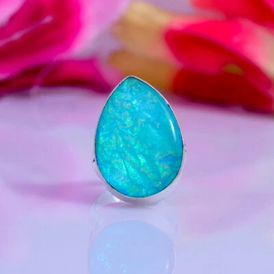 Fein Australisches Triplets Opal Edelstein 925 Sterling Silber Handgemacht Ring - Bild 1 von 3