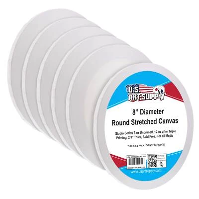 U.S. ART SUPPLY 8 Inch Diameter Round 12 Ounce Primed Gesso Acid-Free Stretched Canvas 6-Pack