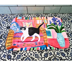 Black and white cat lovers mat colourful bathroom rug non slip soft tuxedo cats - Picture 1 of 5