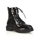 Womens Lace Up Ankle Boots Ladies Biker Gothic Winter Black Party Booties Size