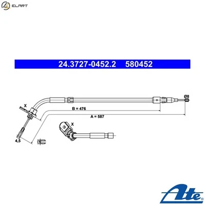 CABLE PULL PARKING BRAKE 24.3727-0452.2 FOR MERCEDES-BENZ M266.960/980 2.0L 4cyl - Image 1 of 4