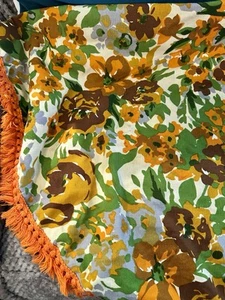 Handmade Retro 70s Tablecloth Orange Rust Floral Tassels Vintage 60” Round Vtg - Picture 1 of 7