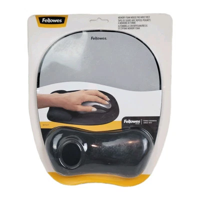 Fellowes Memory Foam Mouse Pad Wrist Rest~Silver Black~Gaming~Ergonomic~NEW - Image 1 of 2
