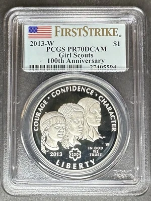 2013-W Proof Girl Scouts Dollar PCGS PR-70 DCAM, Buy 3 Items, Get $5 Off! - Image 1 of 2