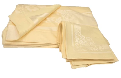 Vintage Cinerama Damask Rectangular Tablecloth set 48"x65" with 6 napkins Yellow - Image 1 of 4
