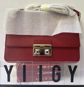 🐼💦 Furla 🐼💦 Metropolis Rot Leder Umhängetasche Handtasche Gold 🐼 GB47 - Bild 1 von 11
