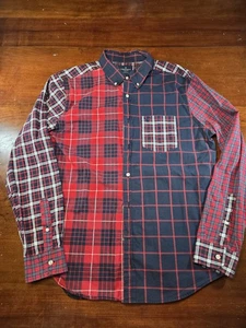 Camisa American Eagle Outfitters Para Hombres L Roja Azul Marino Cuadros Retazos Calce Clásico PREP - Imagen 1 de 5