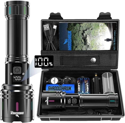 Shadowhawk Taschenlampe LED Aufladbar 1000000 Lumen, LED Taschenlampe Extrem Hel