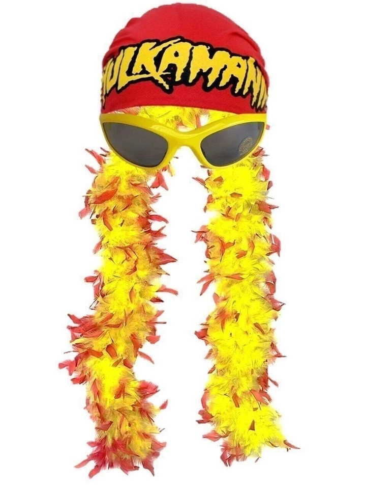 Disfraz de Boa y Gafas Hulk Hogan Hulkamania Rojo y Amarillo Foto 1 de 1