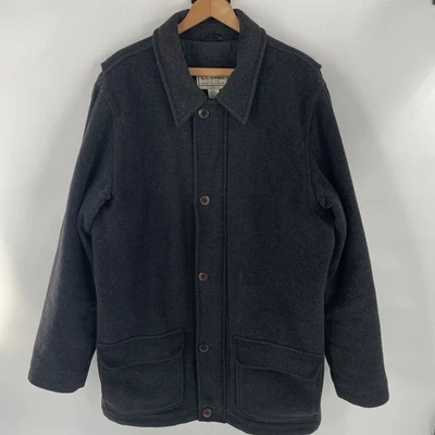 LL Bean Gray Full Zip Wool Pea Coat Jacket Mens Size L Thinsulate Quilted Lined - Image 1 of 4