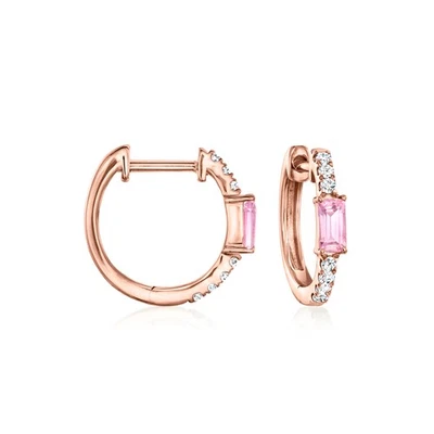 Pnk Sapphire & Diamond Huggie Hoop Earrings in 14k Rose Gold 3/8 inches - Image 1 of 4