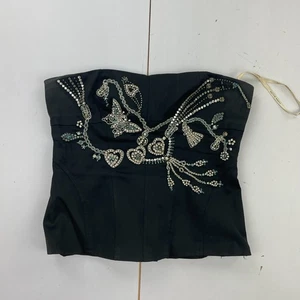 KAREN MILLEN Corset Top 10 Black Womens Sleeveless Beaded - Picture 1 of 15
