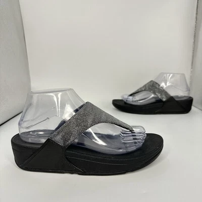 FitFlop-LULU Glitz Toe-Post Sandals Womens Size 8 US Black ET9-090 - Image 1 of 4