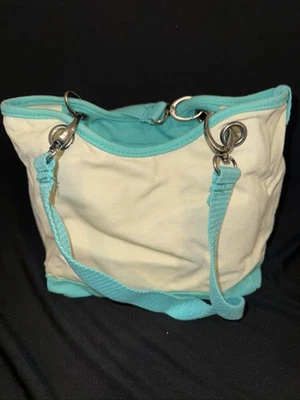 Bolso de Hombro Thirty-One Grande Turquesa Marfil Lona Crew-Todo Playa Foto 1 de 4