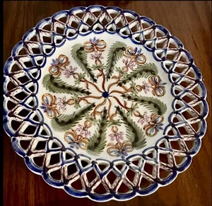 Carvalhinho Porto Portugal handbemalte Gitter Netz Teller Floral 7" - Bild 1 von 3