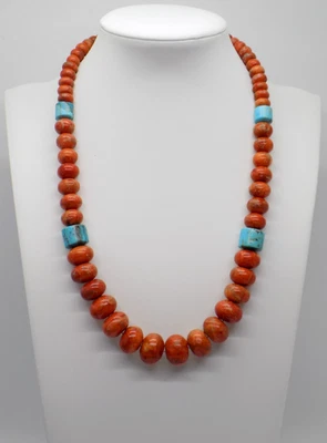 DTR Jay King Desert Rose Trading Coral Turquoise Necklace Sterling Silver 17" + - Image 1 of 4