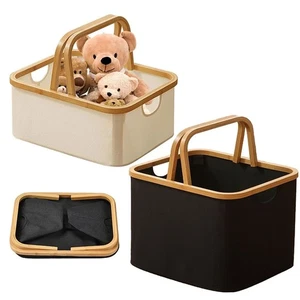 Oxford Cloth Folding Laundry Hamper Bamboo Handle Closet Organizer Toy StorageUS - Picture 1 of 18