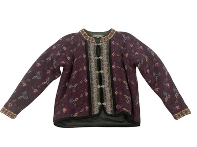 Vintage Icelandic Design Floral Purple 100%  Wool Sweater Jacket Womens Size M - Image 1 of 4