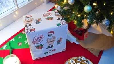 KFLOSSANDPOP Secret Santa Christmas Wrapping Paper – Rude/Funny Naked Santa, 2x A3 Sheets