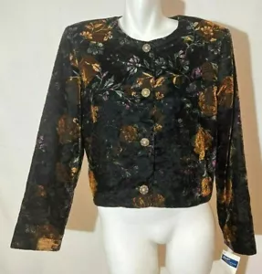 Women Black Floral Velour Blazer Top 12 Large XL Norton McNaughton New NWT VTG - Picture 1 of 7
