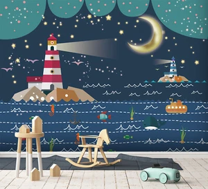 3D Night Lighthouse G5555 Wallpaper Wall Murals Removable Self-adhesive Erin - Picture 1 of 11