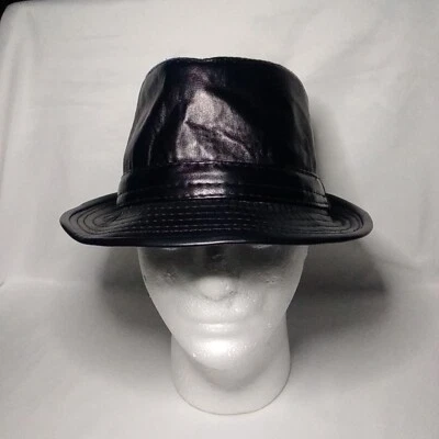  fedora hat Black faux leather size M Gently Used  - Image 1 of 4