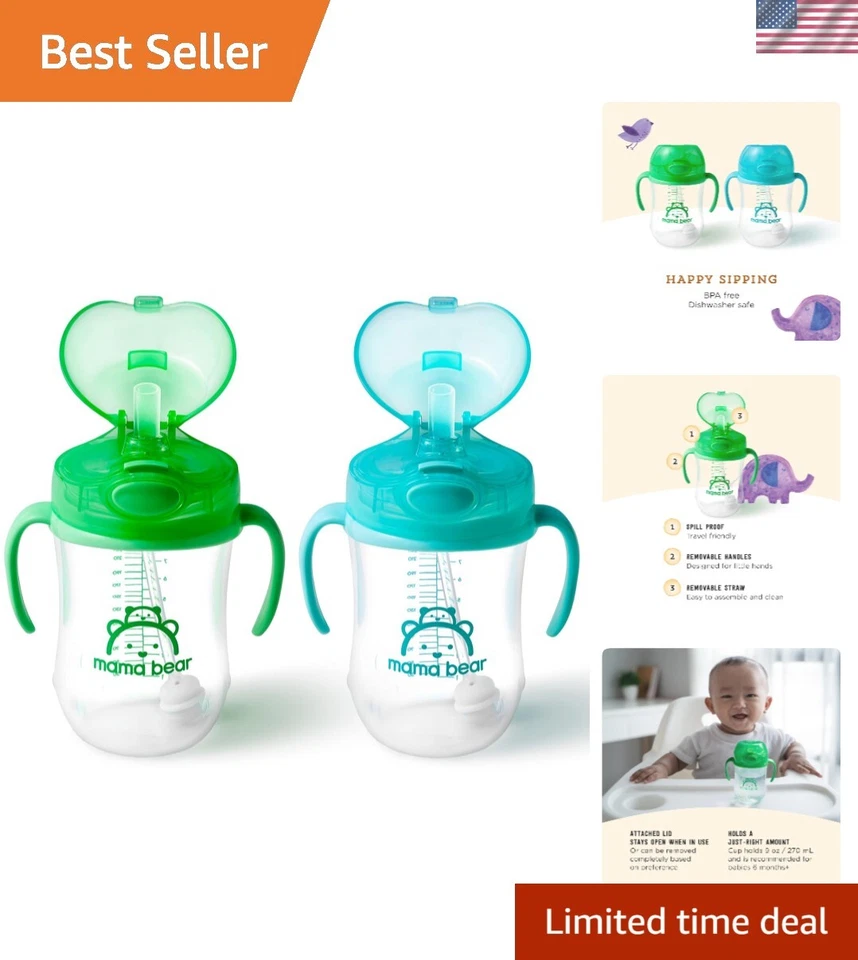 Amazon BRAND Mama Bear Weighted Straw Sippy Cup Pack of 2 BPA