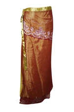 Boho Chic Sequin Long Wrap Skirt Vintage Embroidery Reversible 2 Layer Skirts