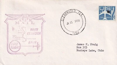 USA 1959 FIRST FLIGHT COVER AM -14 MIAMI TO CLEARWATER - Image 1 of 2