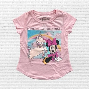 New Disney Girls Minnie Mouse Unicorn Rainbow T- Shirt Pink Short Sleeve Sz 4-5 - Picture 1 of 11