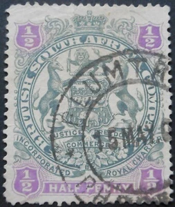 Rhodesia 1897 HalfPenny with PLUMTREE stars (DC) postmark - Picture 1 of 1