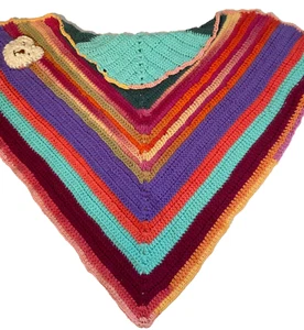 Crochet Rainbow Colored Handmade Shawl Wrap Girls or Small Women's 36"L x 56" W - Picture 1 of 6
