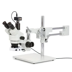 Microscopio estéreo trinocular AmScope 7X-45X pluma de doble brazo + cámara de 80 LED + 1,3 MP - Imagen 1 de 16