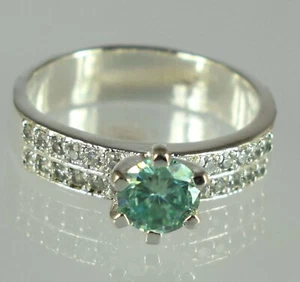 1.25 Ct Green Diamond Solitaire 6 x 6 mm Round Cut Certified Ring See Video - Picture 1 of 6