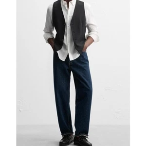 Zara Mens Linen 5 Buttons Vest Black Size M NWOT - Picture 1 of 10