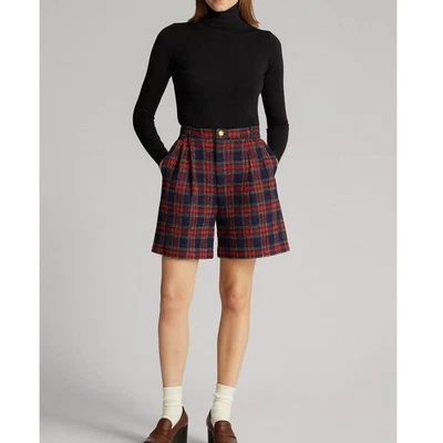 Pantalones Cortos De Colección Lana Entrepierna Larga Cuadros Rojo Azul Mujeres 12 Preppy Academia Heritage Foto 1 de 4