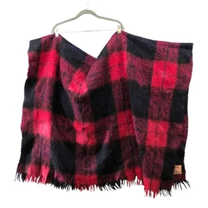 Vintage Glentana Mohair Wool Throw Blanket Red Black Plaid Scottish 48'' x 66'' - Picture 1 of 6