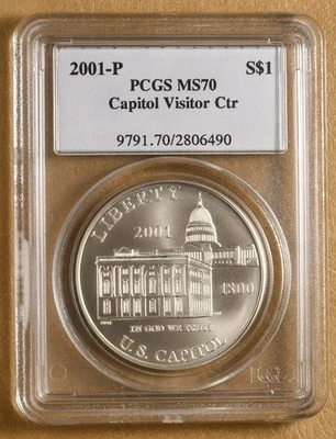 2001 P Capitol Visitor Center Commemorative Silver Dollar PCGS MS70 - Image 1 of 2