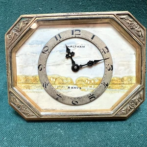 Waltham 8 Tage Boudoir Uhr handbemalt Seeszene Landschaft Art Deco läuft - Bild 1 von 12