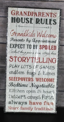 P Graham Dunn Wood Wall Plaque “GRANDPARENTS HOUSE RULES”  Brand New Sealed USA - Image 1 of 4
