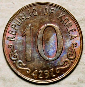 1959 SOUTH KOREA 10 HWAN 1st YEAR (BRILLIANT UNC!) KM#1 - Picture 1 of 2