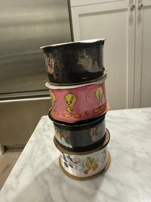 Set 4 Ofray Looney Tunes Tweety Bird Sylvester Tax Ribbon NOS 1.5" X 9 Feet - Image 1 of 4