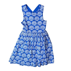 Vestido Mini Boden Seashell espalda cruzada 8-9 años playa azul blanco 100 % algodón giratorio - Imagen 1 de 9