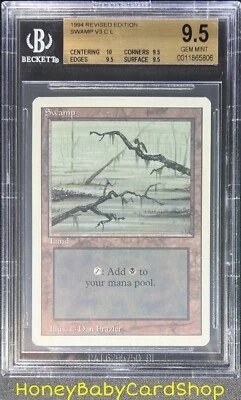 MTG 3rd Edition Revised 1994 Swamp (C) BGS 9.5Q+ (TRUE QUAD+) GEM MINT OldSchool - Image 1 of 4
