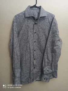 Bugatchi Uomo Grey and White Classic Fit Button Up Casual Dress Shirt Large - Picture 1 of 4