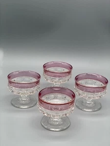 Vintage Kings Crown Cranberry Red Thumbprint Sherbet Footed Dessert Glasses (4) - Picture 1 of 6