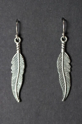 Pendientes Pluma Dije Plata de Ley 925 Ganchos Estaño Dijes 1 3/4" Suroeste Foto 1 de 4