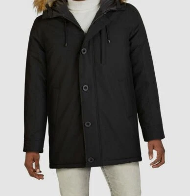 $325 Guess Men's Black Faux-Fur Trim Hooded Snorkel Parka Coat Jacket Size XL - Image 1 of 2