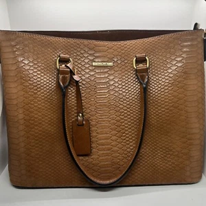 Simply Noelle Tan/Brown Faux Snakeskin Bag Purse Tote Gently Used - Picture 1 of 12