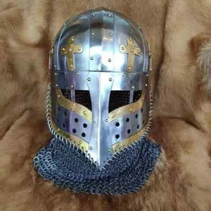 Medieval Steel Vendel Helmet Bassinet 18 Gauge With Chainmail SCA Viking - Picture 1 of 3